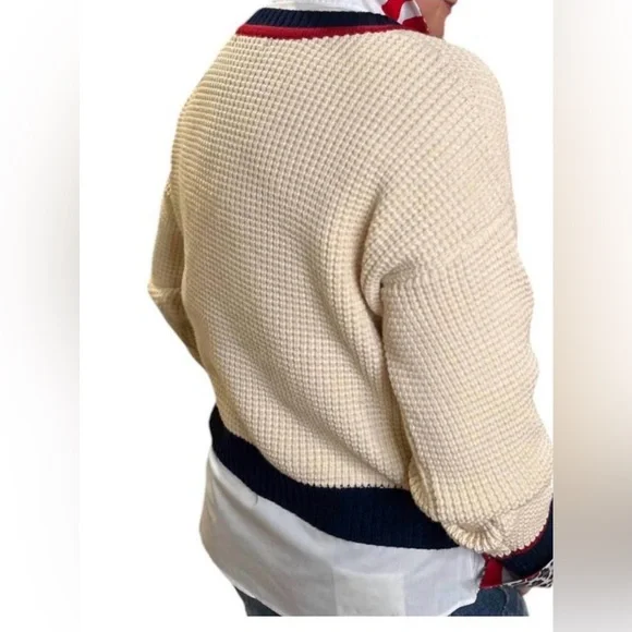 CENTRAL PARK WEST love heart waffle crew neck graphic embroidered sweater - Picture 3 of 9